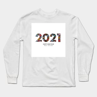 2021 black text with colorful cute flowers Long Sleeve T-Shirt